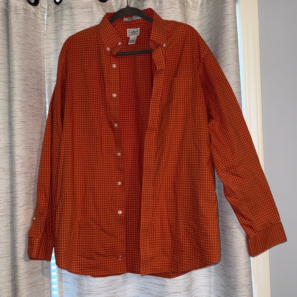 L.L. Bean Men's Orange Checkered Dress Shirt